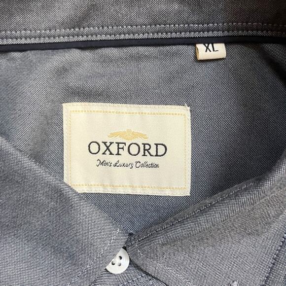 Oxford Men’s Luxury Collection Shirt XL Gray Short Sleeve Button Up - Picture 8 of 10